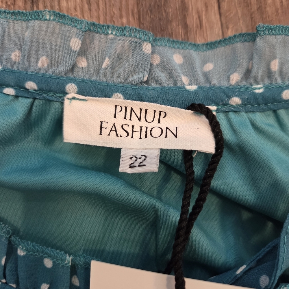 Pinup Fashion Teal Polka Dot Sleeveless Midi Dress Size 22 Ruffle - Picture 3 of 15